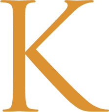 A large, bold letter "K" in orange, set against a transparent background.