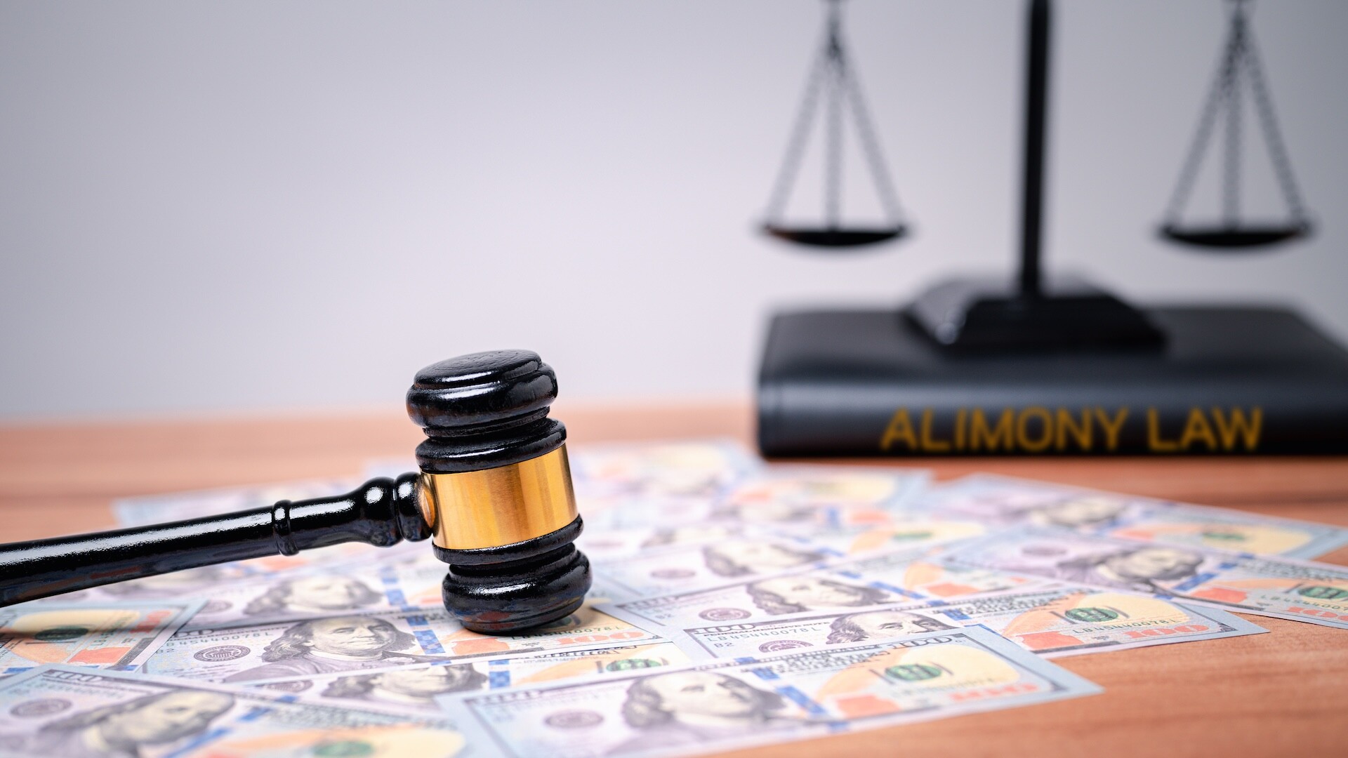A judge’s gavel rests on $100 bills, with a law book labeled "ALIMONY LAW" and a balance scale in the background, symbolizing financial and legal aspects of alimony. Did nepotism lead to your wrongful termination? Know your rights in WV & Ohio.