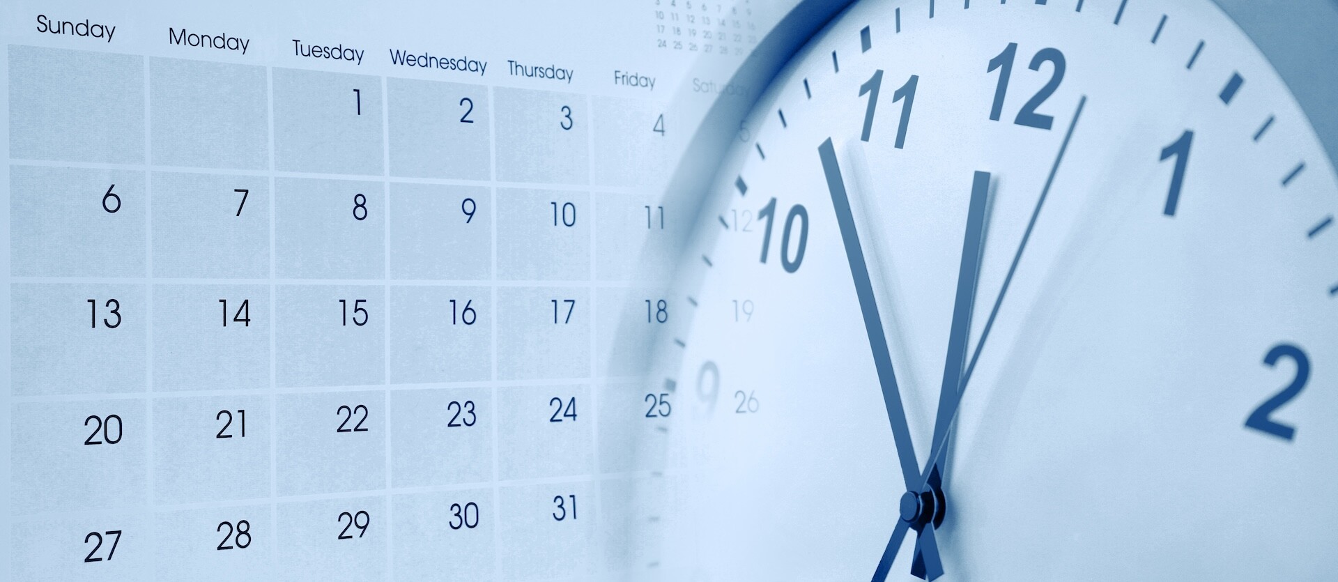 A close-up of a wall clock showing 11:55, overlaid on a monthly calendar, highlights the urgency—You Only Have 15 Days to File a WV Grievance & Here’s Why a Lawyer Helps with crucial time management.